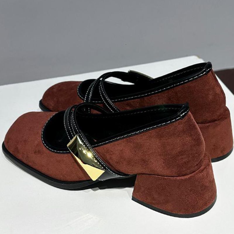 Ddmysports Spring New Square Toe Shallow Mouth Mary Jane Versatile Niche One Strap Chunky Heel Single Shoes High Heels Outdoor Shoes