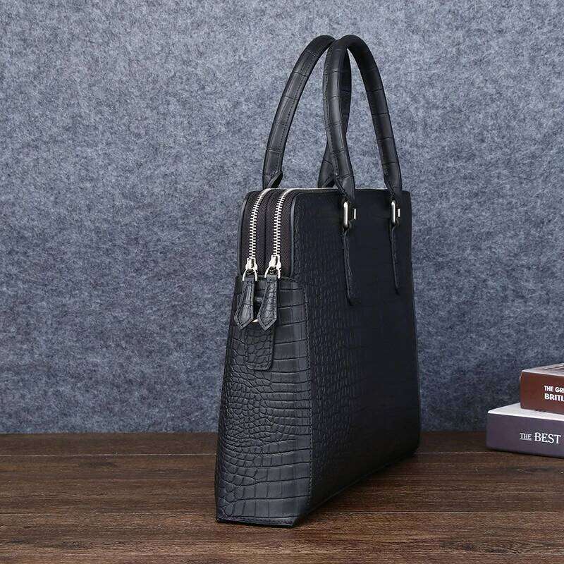 Crocodile Grain Briefcase for Men Business & Casual Use Spacious Interior Double Zipper Design Genuine Leather