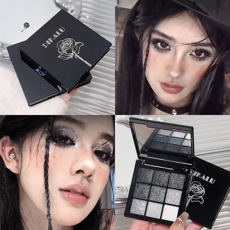 Punk d Black Gray 9 Eyeshadow Makeup Palette Dark Color Pressed Glitter for Eyes Shadow Pigment Powder Cosmetics