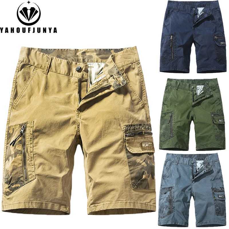 2024 Men Summer Outdoor Leisure Loose Cotton Cargo Shorts Men Buttons Comfortable Solid Color Straight Fashion Design Short MaleW250614