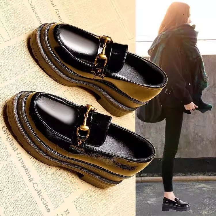 Ddmysports Thick Soled Women S British Style Autumn New Wedge Small Leather Shoes All Season Platform Versatile Loafers For Outdoor Shoes