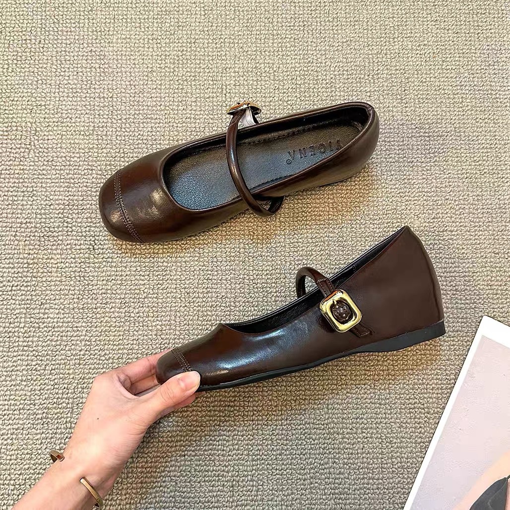 Ddmyoutdoor Korean Style Versatile One Strap Casual Women S Summer French Mary Jane Flat Small Leather Shoes Outdoor Shoes