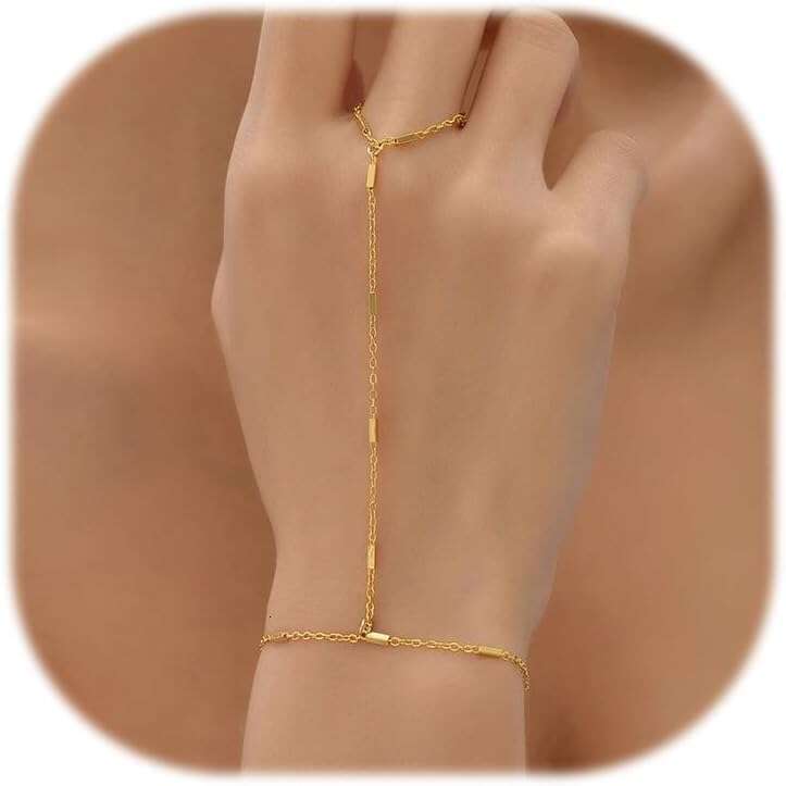 Hand Bracelet Women Dainty Finger Ring Chain Bead Trendy Simple Beaded Station Bracelets Fashion Adjustable Waterproof Gifts for Her