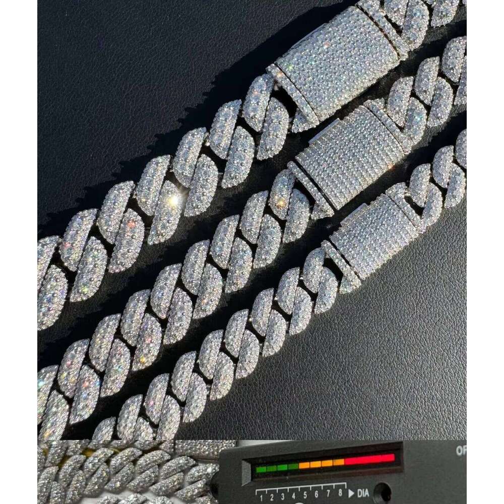 MOISSANITE Sterling Sier 10Mm 12Mm 14Mm Miami Cuban Link Chain Rounded Prong Vintage 16-30 Lengths PASSES DIA Tester