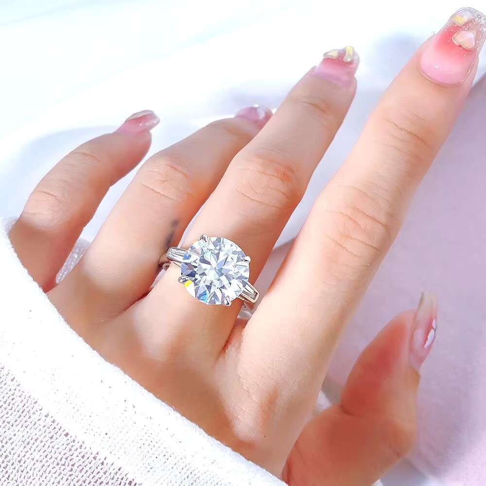 FOXI Large Size 6ct Round Moissanite Diamond Ring Tapered Baguettes 925 Sterling Silver Shiny Ring Multi Engagement Wedding Ring
