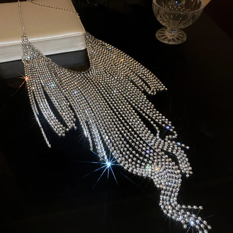 Long Tassel Inlaid Rhinestone Belly Chains Exaggerated Body Chain Fashion Matching Skirts Waist Jewelry Women Wedding 250610