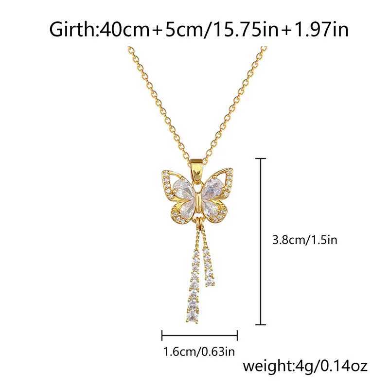 Exquisite Micro Inlaid Zircon Butterfly Tassel Necklace for Women Stainless Steel Heart Shell Pendant Necklace Wedding Jewelry Z250614