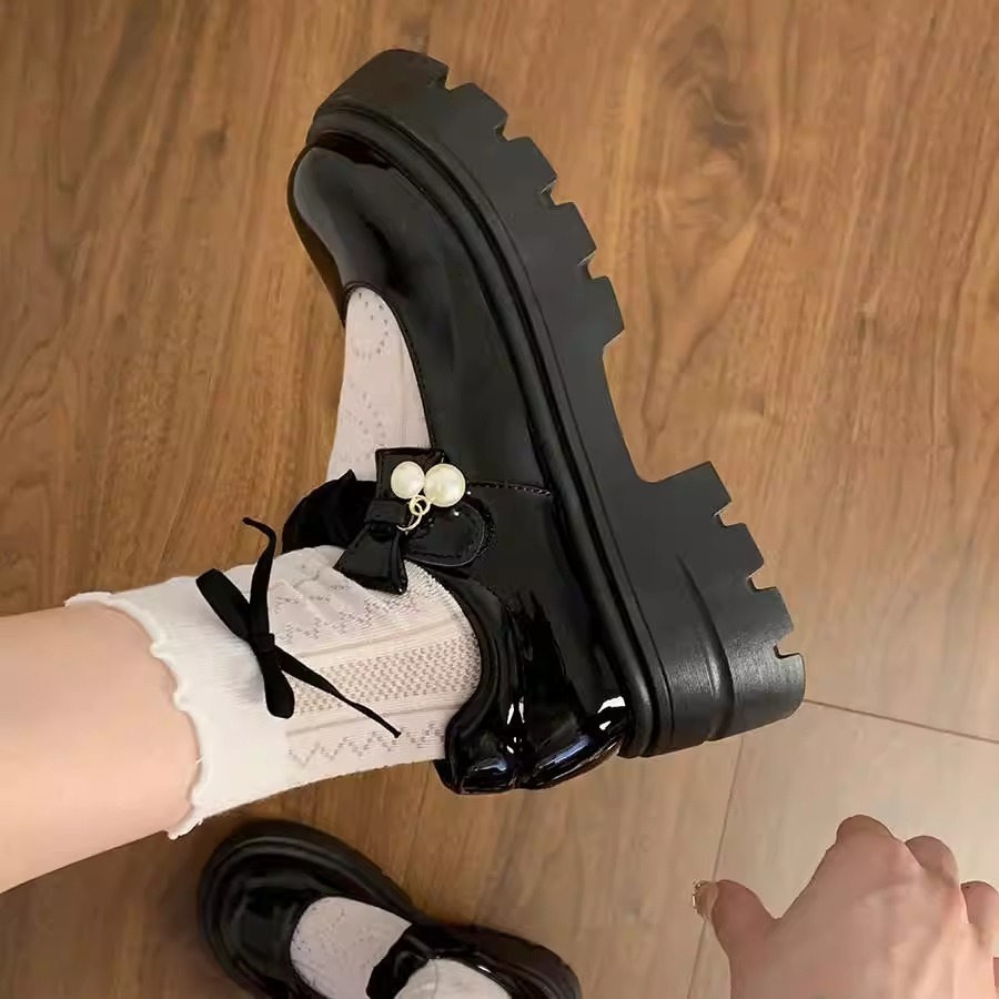 Ddmyoutdoor French Style Slip On Women S Elegant Height Increasing JK Round Toe With Mary Jane Small Leather Shoes Outdoor Shoes