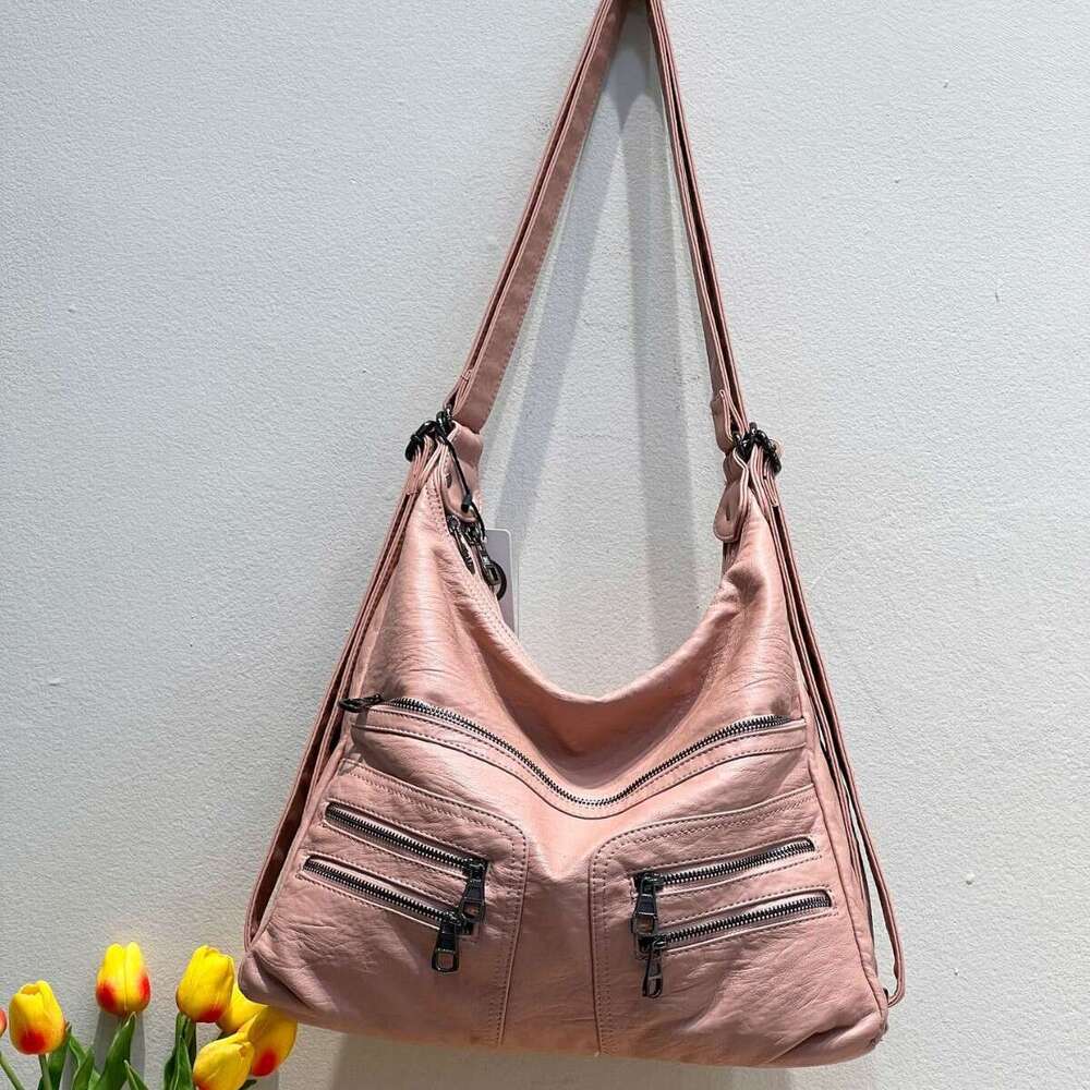 New Large Capacity Washed PU Women's Trendy Fashion Shoulder Versatile Backpack Soft Leather Crossbody Multi-use Bag