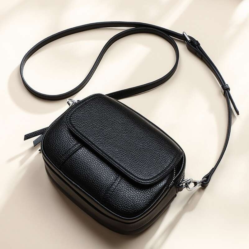 Women S Summer New Genuine Leather Fashion Versatile Crossbody Shoulder Small Round Bag