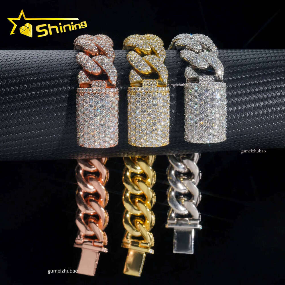 Iced Out Sterling Sier 20mm Solid Heavy Miami Moissanite Hip Hop Jewelry Men Gold Plated Cuban Link Chain Bracelet