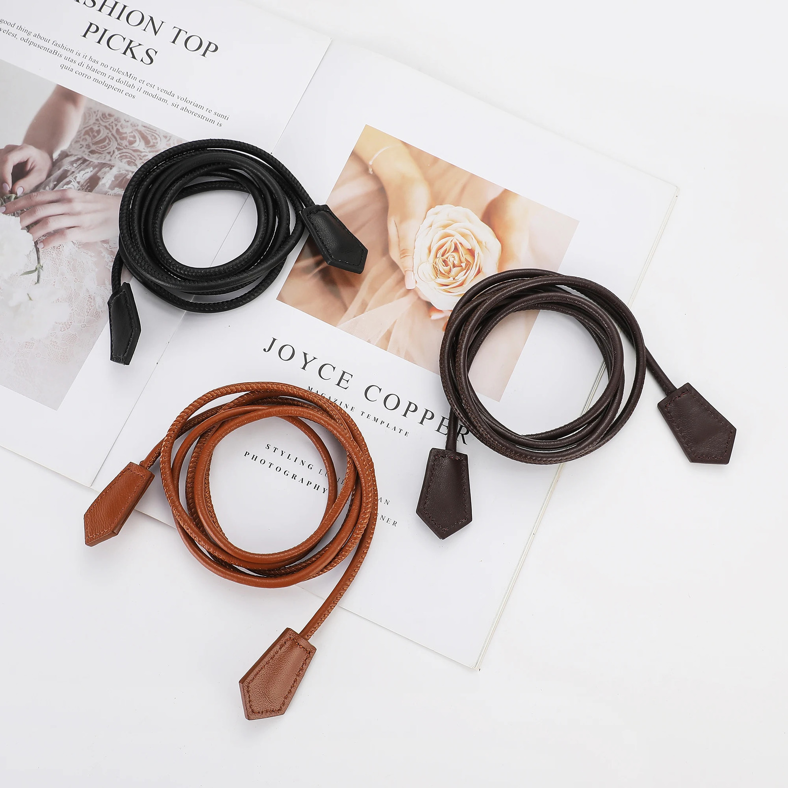 Sheepskin Genuine Leather Rope Belt Women Retro Extra Long Belt Knotted Waist Pants Adjust Dress Accessories Thin Belts 250610