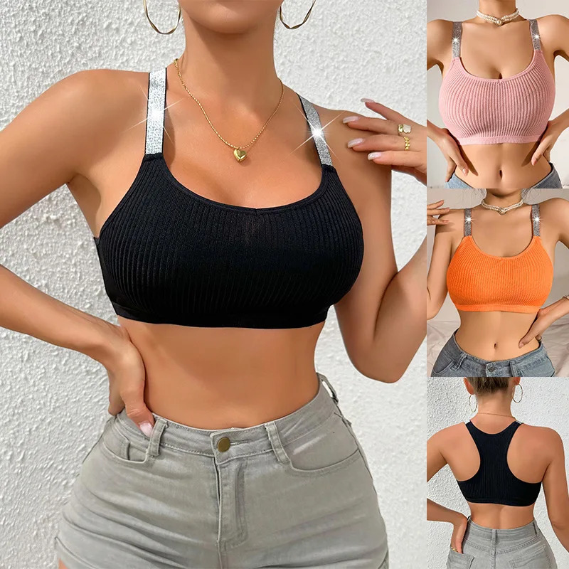 Womens Nylon Knit Bra Camisole | Lingerie Crop Top Bralette Strappy Halter OuterwearSexy Fitted Short Tops Underwear 250611