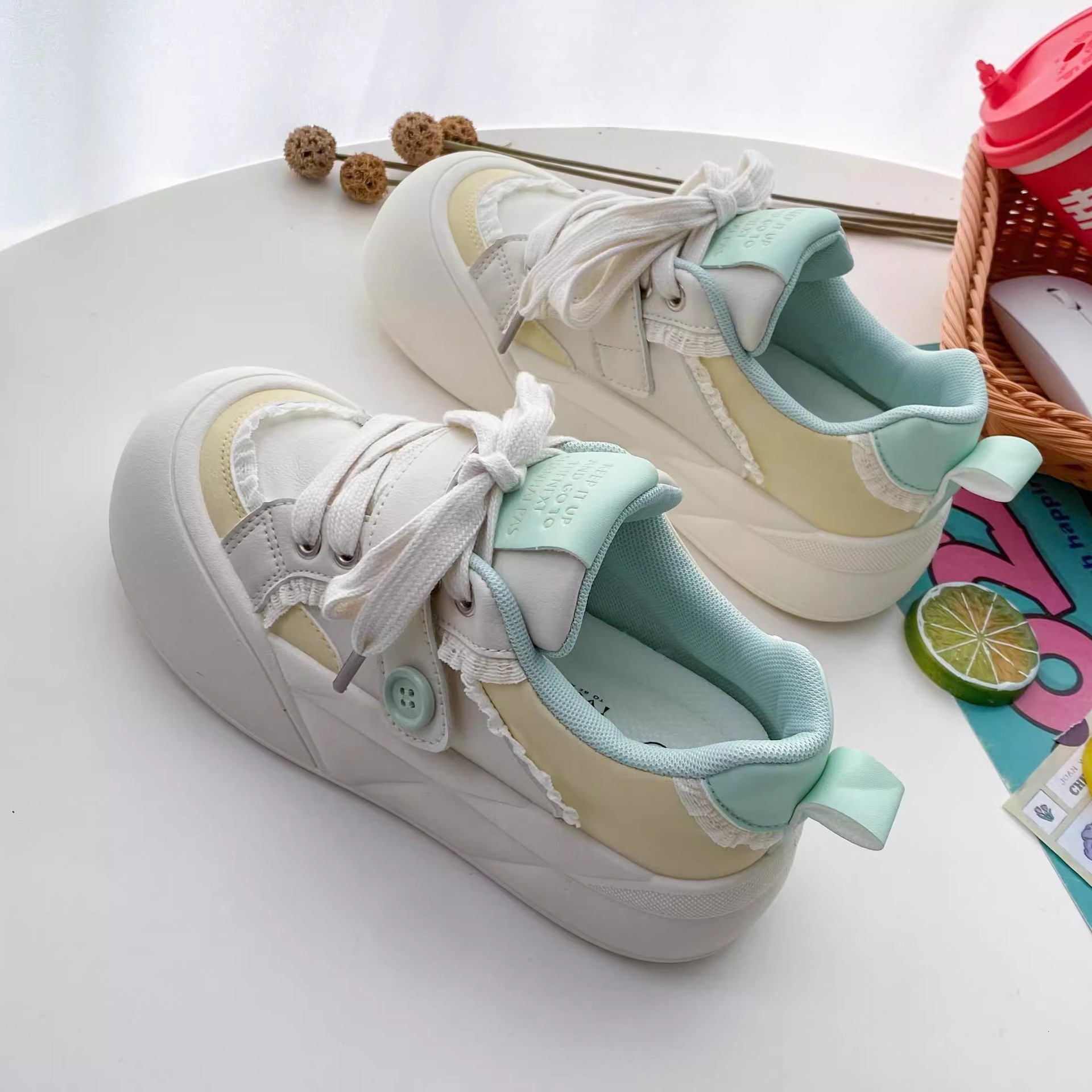 Ddmysports High Quality Korean Style Sneakers New Versatile Thick Soled White Bread Shoes Outdoor Shoes