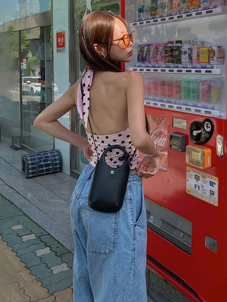 weird Puss Polka Dot Print Vest Women Y2K LaceUp Backless Halter vNeck Skinny Summer Trend Daily Street Basic Chic Tank Tops 250614