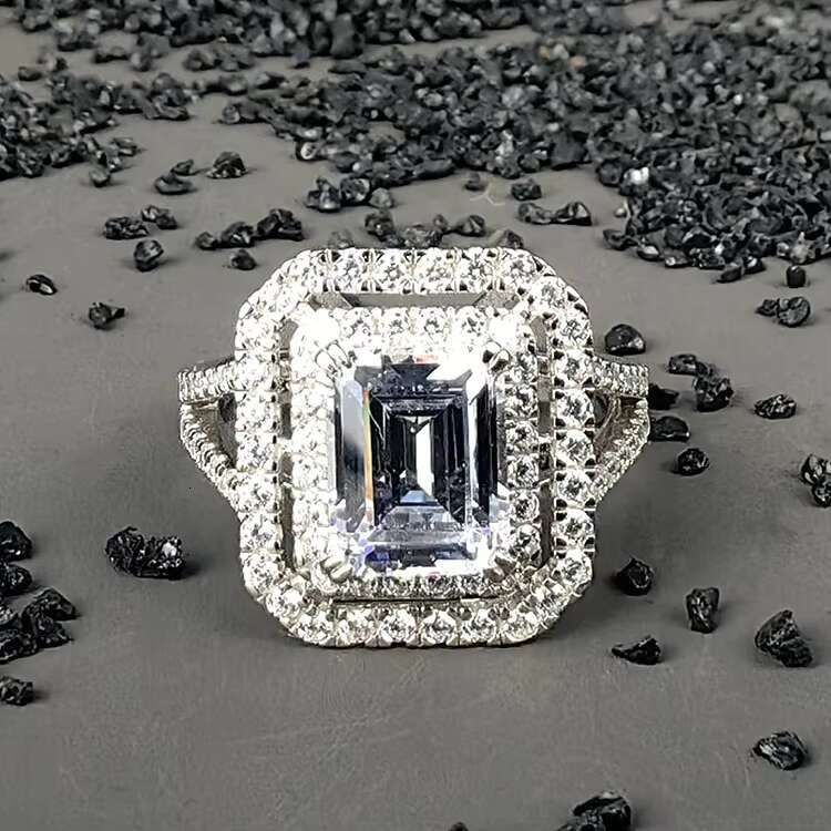 New GRA Fine Jewelry Design Rhodium Plated 925 Silver VVS Moissanite Diamond Engagement Cluster Ring for Women Men