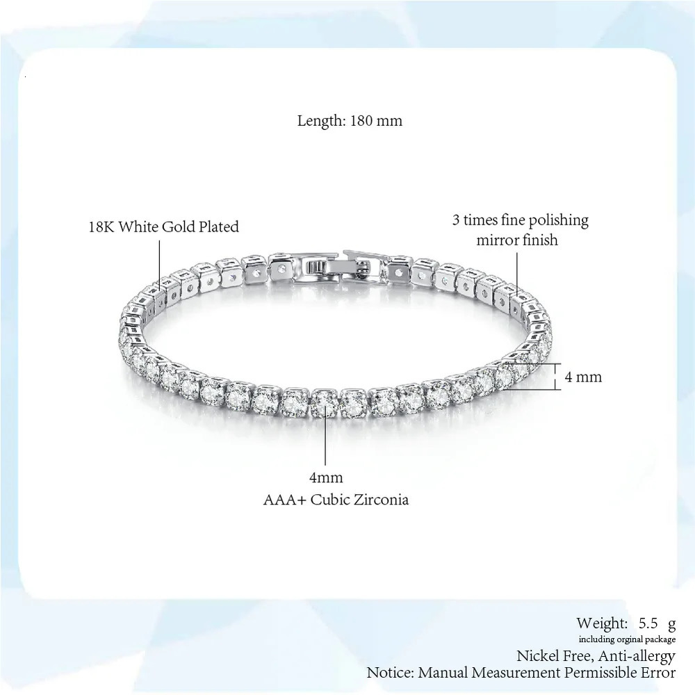 Colorful Zircon Tennis Bracelet Bangle for Women Silver Color 4mm Rainbow Crystal Hand Chain Jewelry Friend Gifts H229 250610