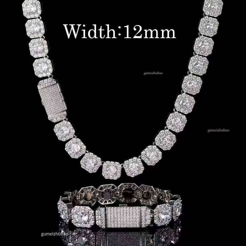Custom Moissanite Cuban 10MM 12MM Large Tennis Chain Solid Back Hip-Hop Trend Necklace Bracelet