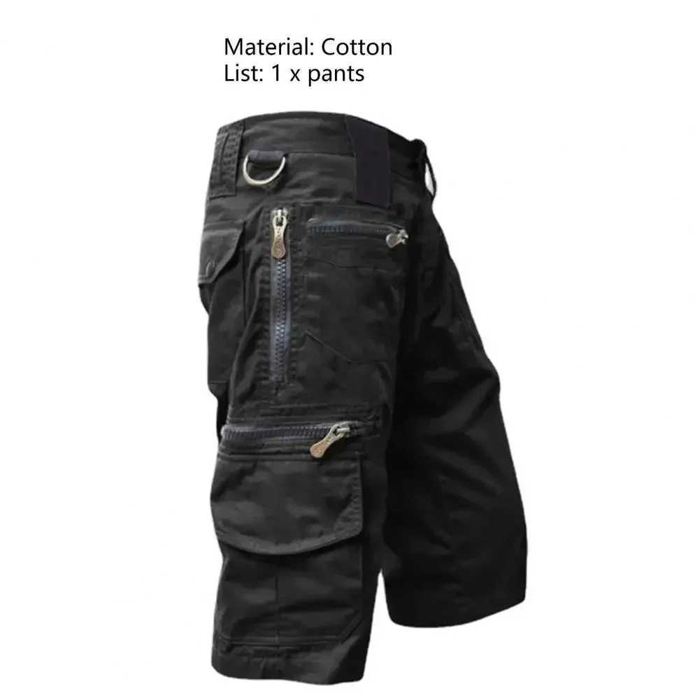 Mens Shorts Jogging Shorts Solid Color Multi-Pocket Summer Casual Straight Cargo Shorts Men Shorts W250614
