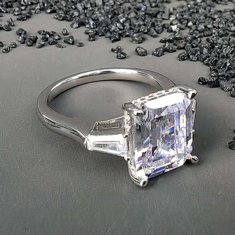 High Quality Wholesale Stunning Contemporary Rhodium Plated Pure 925 Silver Moissanite Three Stone Rings Fine Jewelry