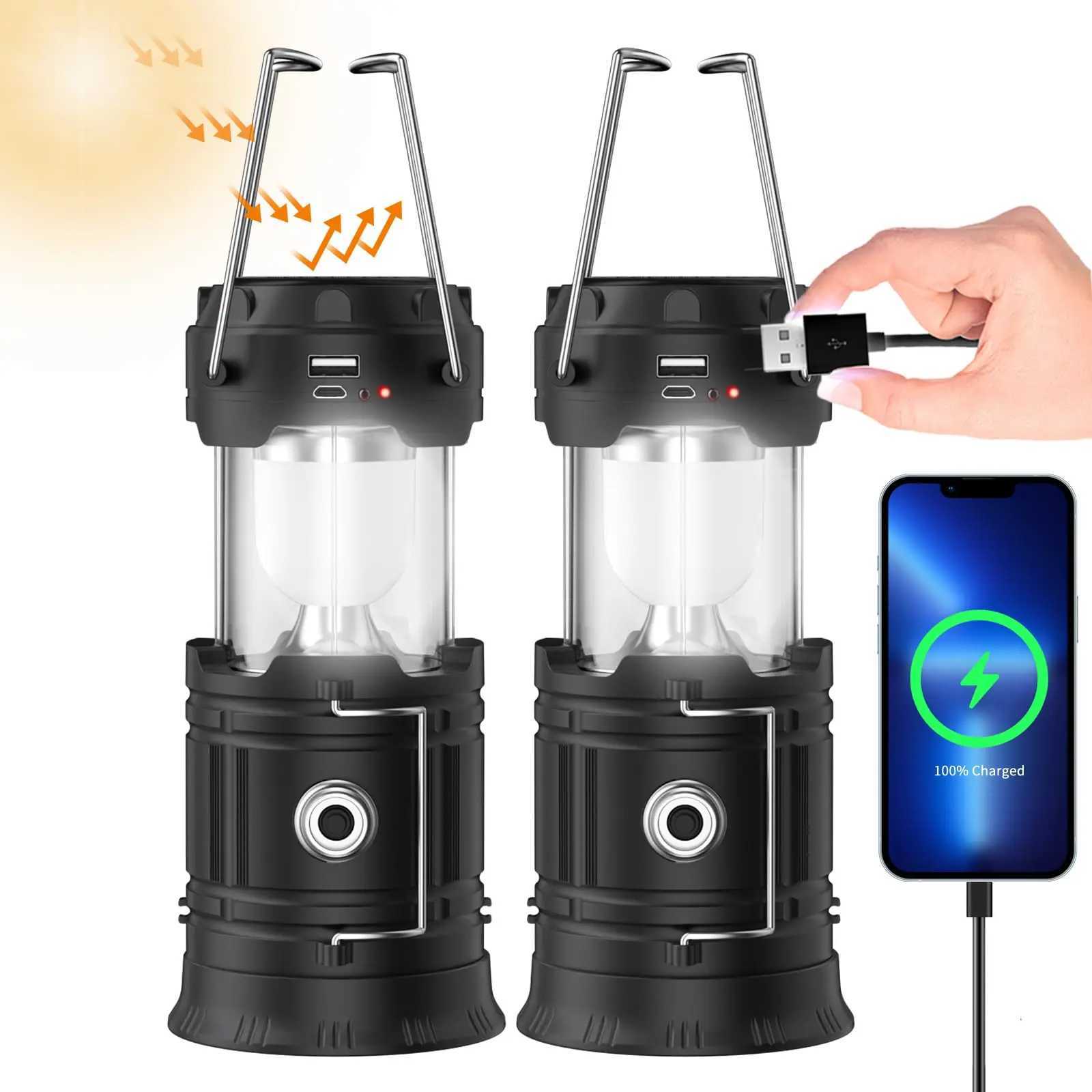 Rechargeable Mini Solar Camping Lanterns Collapsible Portable LED Camping Lantern Emergency Essentials Hiking Outdoor Flashlight W250613