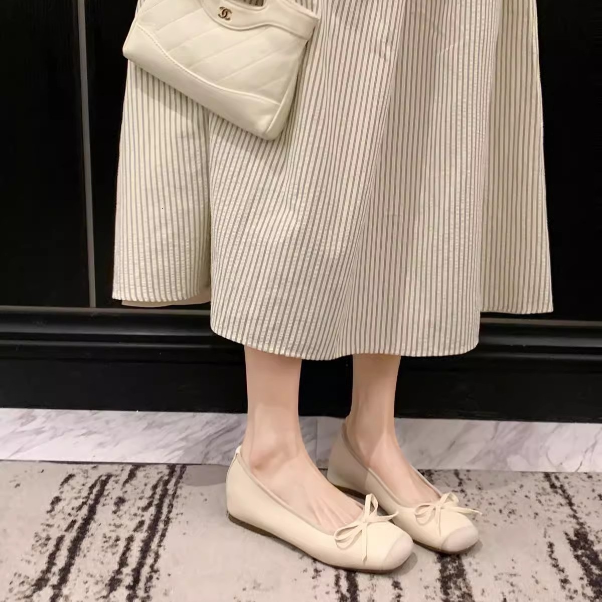 Ddmysheep Ddmysheep Sheepskin Version Grape Mom Height Increasing Closed Toe For Women With Bowknot One Word Shallow Mouth Half Slippers Ballet Flats 