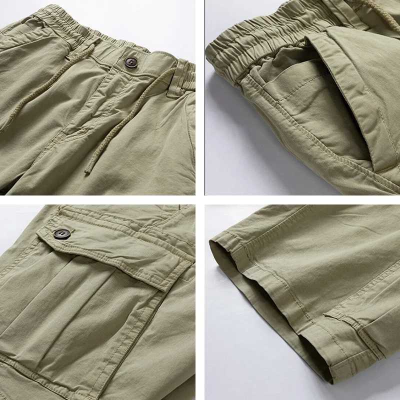 Men Summer New Cotton Cargo Shorts Mens Fashion Casual Multi Pockets Shorts Pants Elastic Waist Breathable Joggers Shorts Male W250614