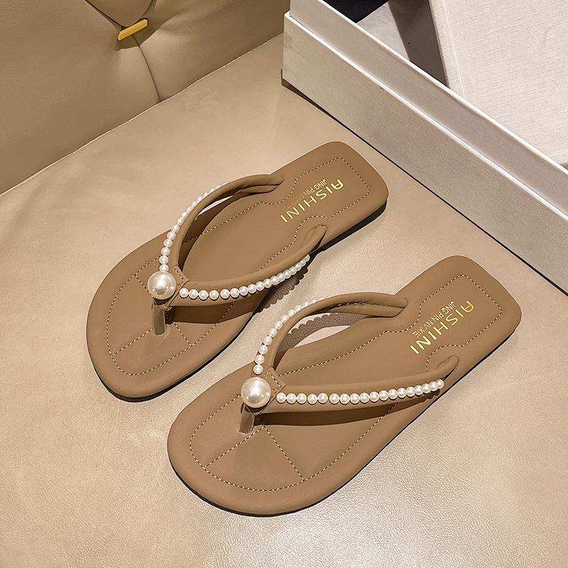 Ddmyoutdoor Women S Flip Flops Summer New Korean Fashion Outdoor Rhinestone Toe Post Flat Beach Sandals Outdoor Shoes