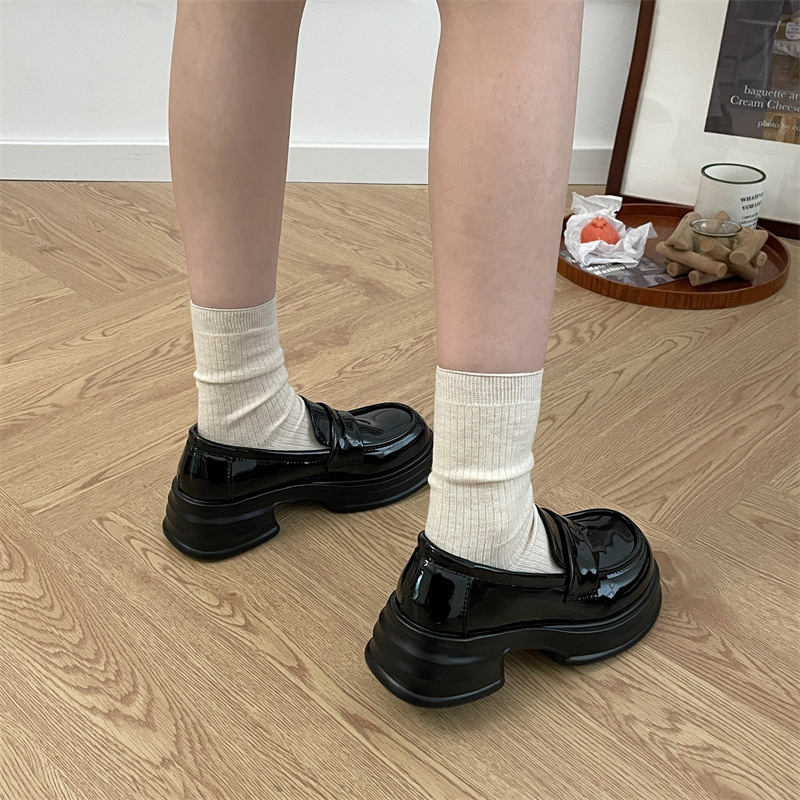 Ddmysports Autumn New Chunky Heel Thick Sole College Style JK Mary Jane Milk White Butterfly Small Leather Shoes For Women Outdoor Shoes