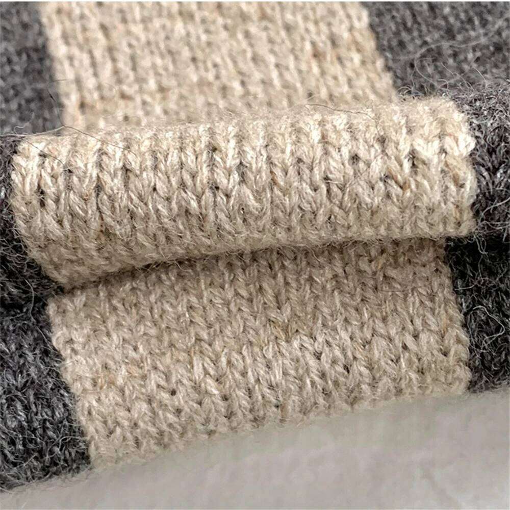 Women's Winter Knitted Shoulder Girls Senior Sense Shopping Bags Students Large Capacity Striped Colour Blocking Tote Bag