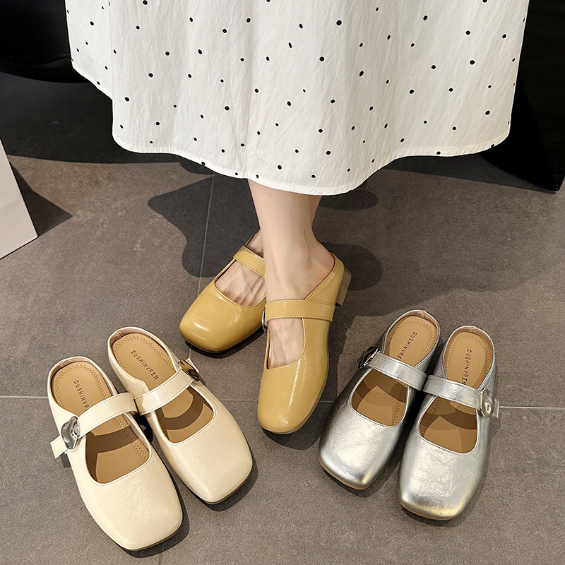 Ddmyoutdoor French Style Flat Closed Toe Mules For Women Summer New Versatile Dress Shoes Soft Sole Slip On Sandals Outdoor Shoes