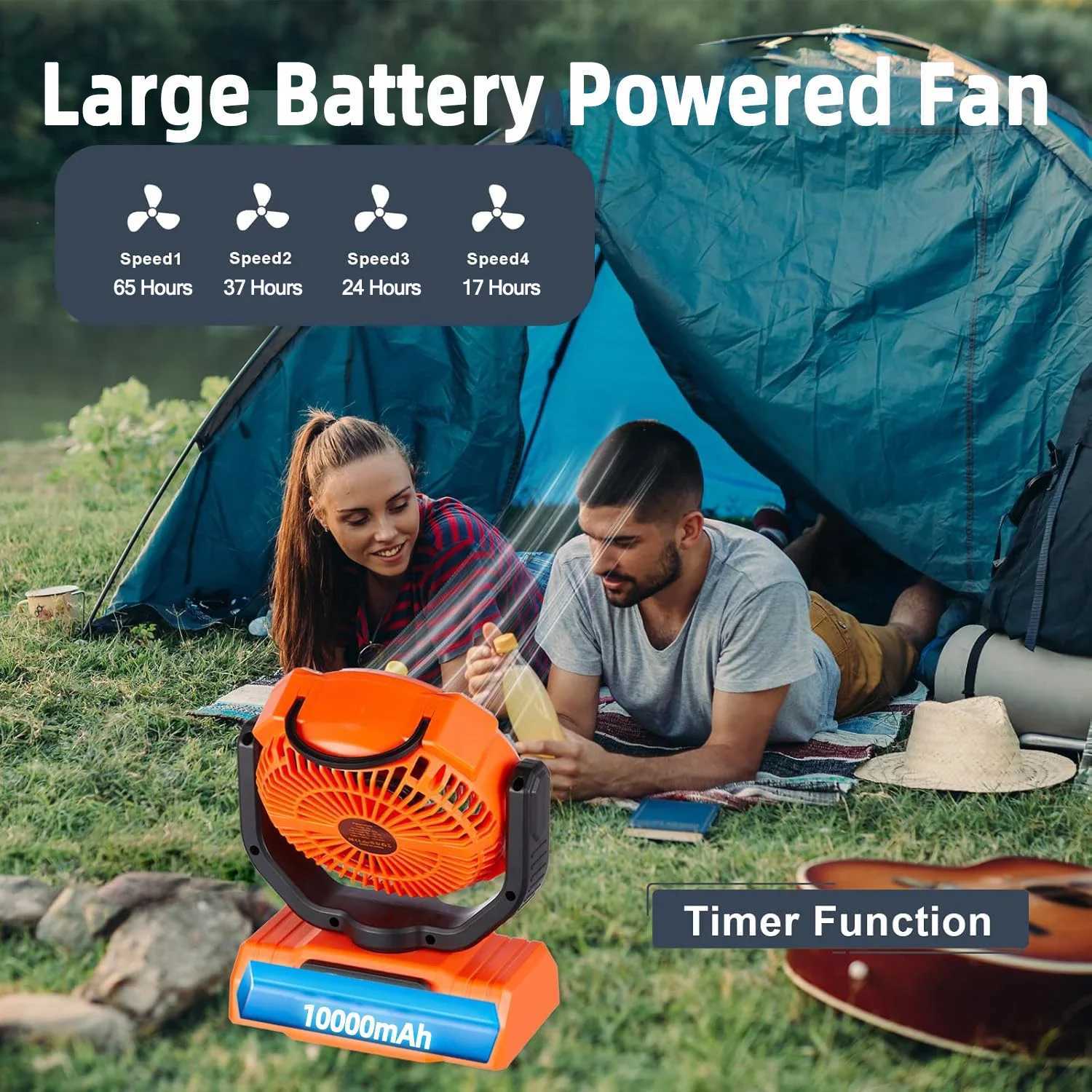 10000mAh Portable Camping Fan Light 3-in-1 Rechargeable Tent Camping Lantern with 4 LED Desk Fan Outdoor Emergency Fishing Lamp W250613