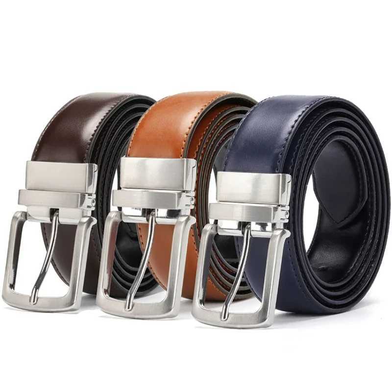 Real Genuine Leather Rotating Alloy Pin Buckle Belt for Men Unisex High Quality Cowskin Leather Cowboy Jeans Double-sided Belts X250614