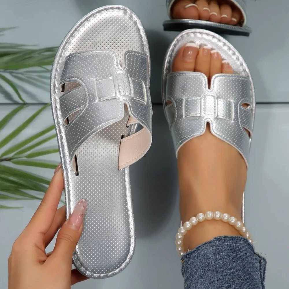 Women Fashion Slide Sandals Black Gold Silver Summer Casual Flat Soles Outdoor Office Party Beach Elegant Sexy Simple New Z250614
