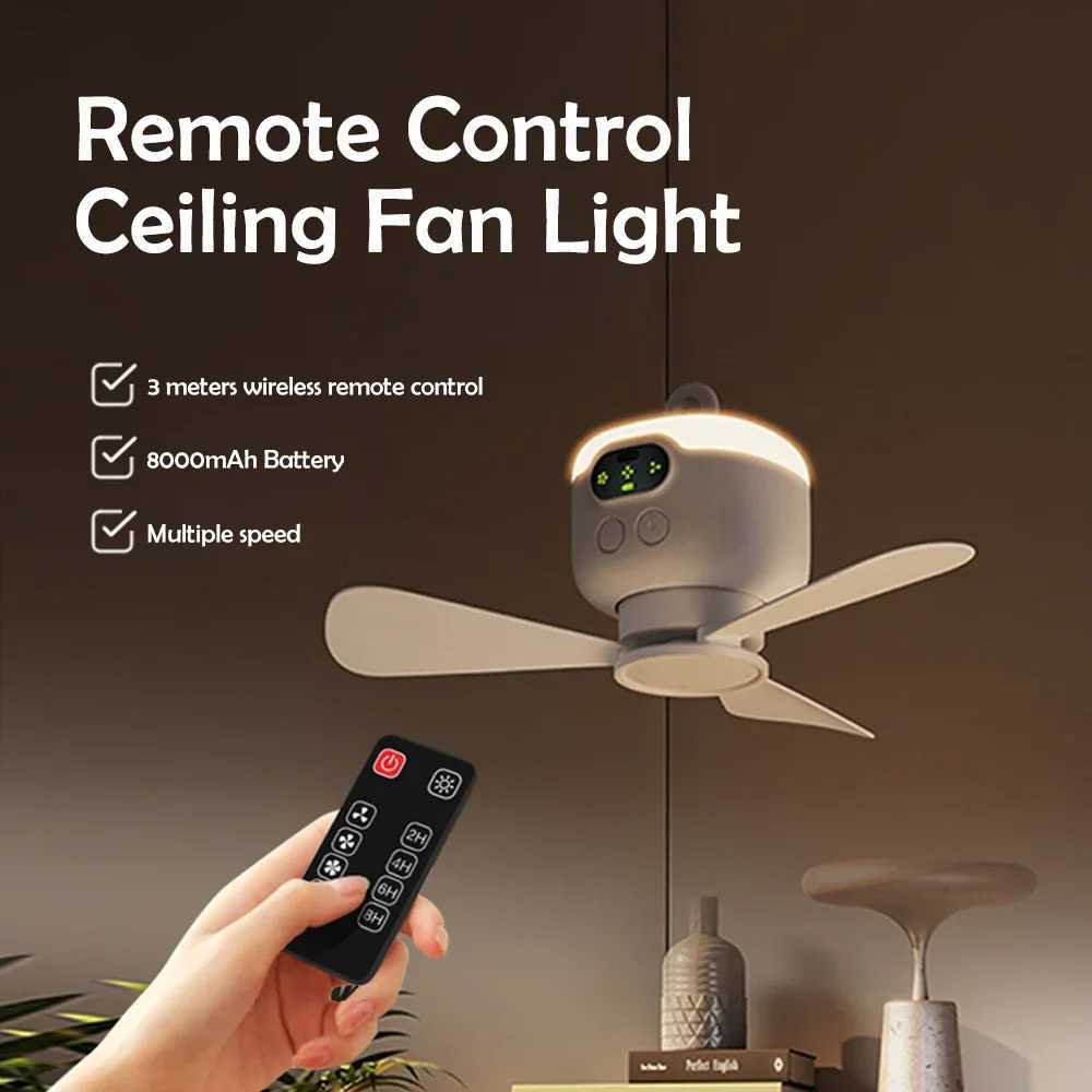 8000mAh Camping Fan Light Ceiling Fan Rechargeable Portable Tent Lantern Wireless Remote Control Outdoor Emergency Night Lights W250613