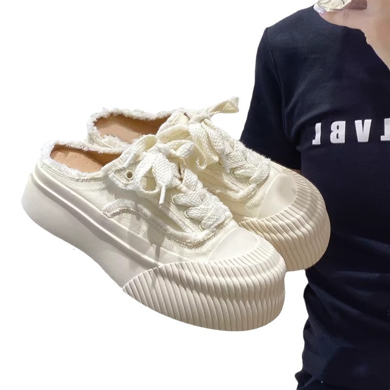 Ddmysports Black Thick Soled Canvas Women Spring And Summer Versatile White Sneakers New Style Large Head Casual Sports Shoes For Outdoor Shoes