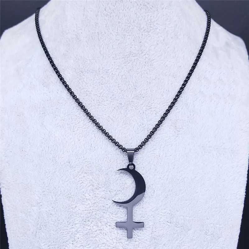Lilith Crescent Inverted Cross Necklace Stainless Steel Astrological Symbol Sign Necklaces Satan Jewelry cruz invertida N3776 Z250614