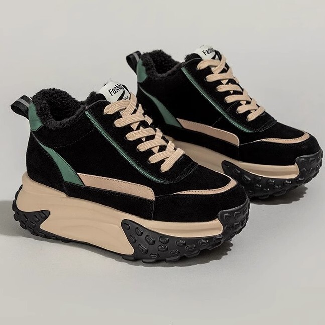 Ddmysports Thick Soled High Top Fleece Lined Dad Sneakers Women New Winter Cotton Shoes For Petite Casual Sports Versatile Outdoor Shoes