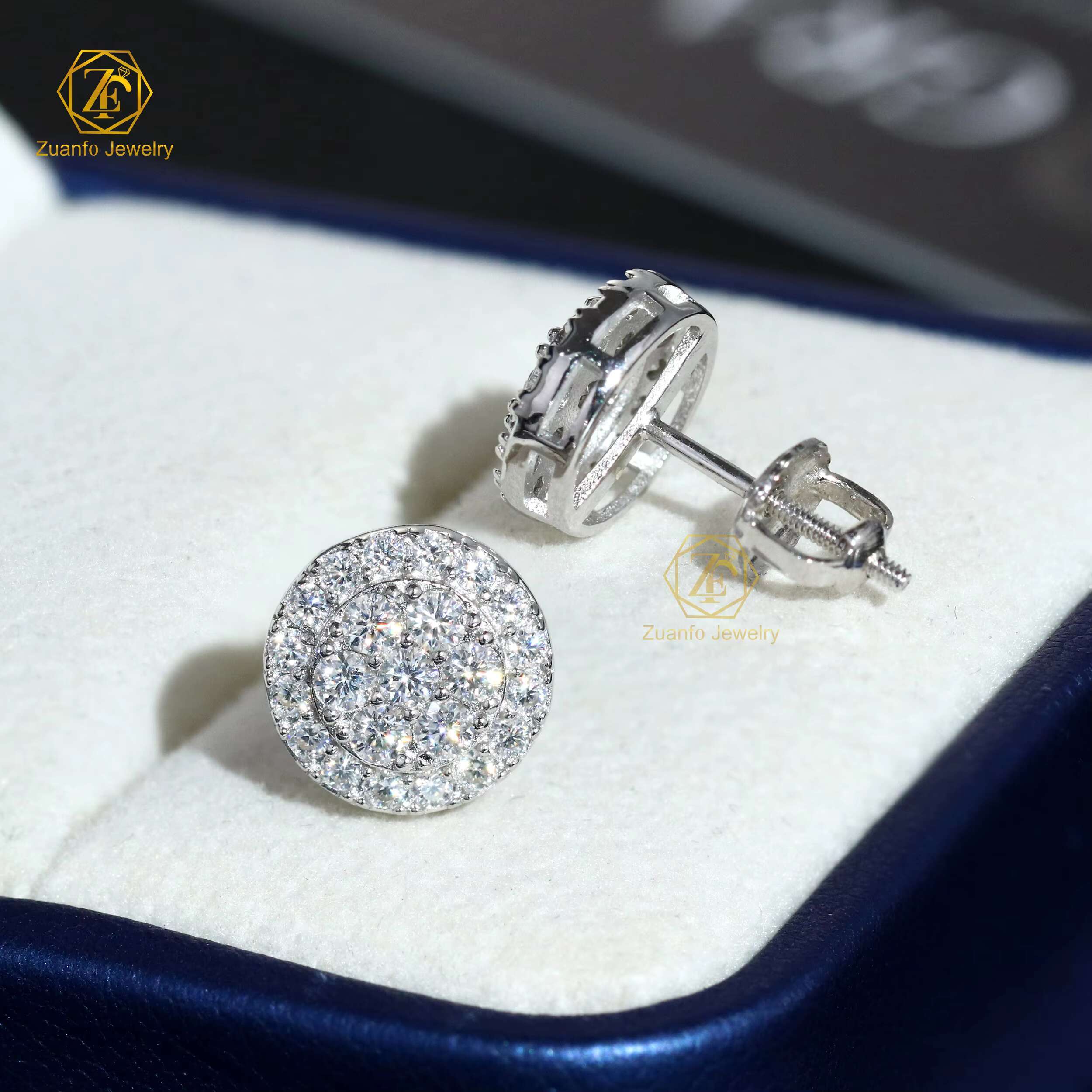 Wholesale Iced Out 925 Sterling Silver Flower Earrings Hiphop Style VVS Diamond Moissanite Stud Earrings for Men Women
