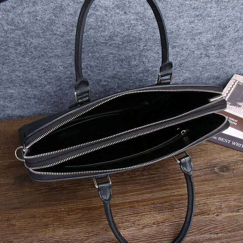Crocodile Grain Briefcase for Men Business & Casual Use Spacious Interior Double Zipper Design Genuine Leather