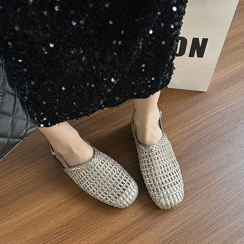 Ddmyoutdoor Version Square Toe Mid Cut Woven Mesh Hollow Breathable Slip On Loafers Spring Summer New Versatile Flat Shoes Outdoor Shoes