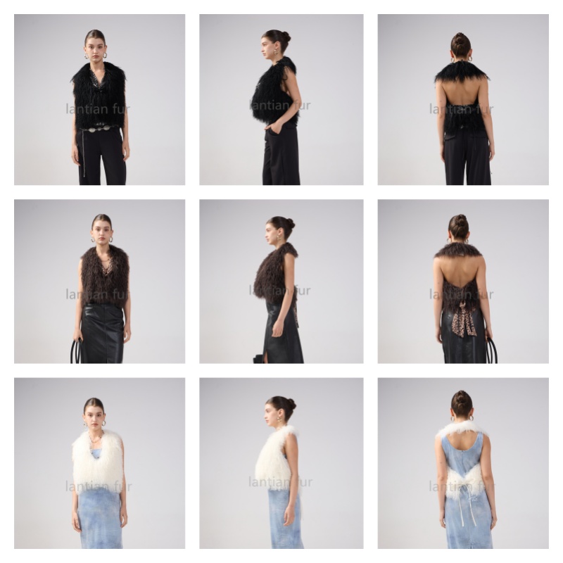 New Arrival Women's Real Mongolian Sheep Fur Halter Fashion Streetwear Spring Fur Vest Ladies Sheepskin Fur Tops