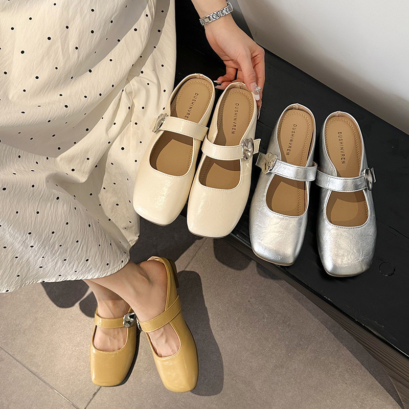 Ddmyoutdoor French Style Flat Closed Toe Mules For Women Summer New Versatile Dress Shoes Soft Sole Slip On Sandals Outdoor Shoes