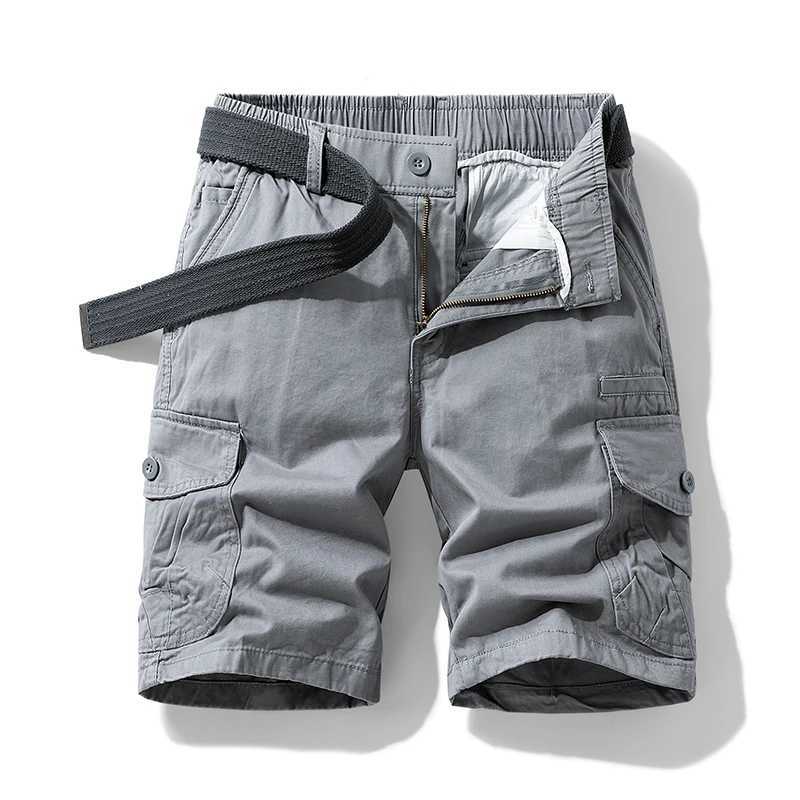 Summer Mens Shorts Loose Straight Leg Pants Casual Solid Color Japanese Style Over-the-Knee Sports Pants Multi Pocket Work Pants W250614