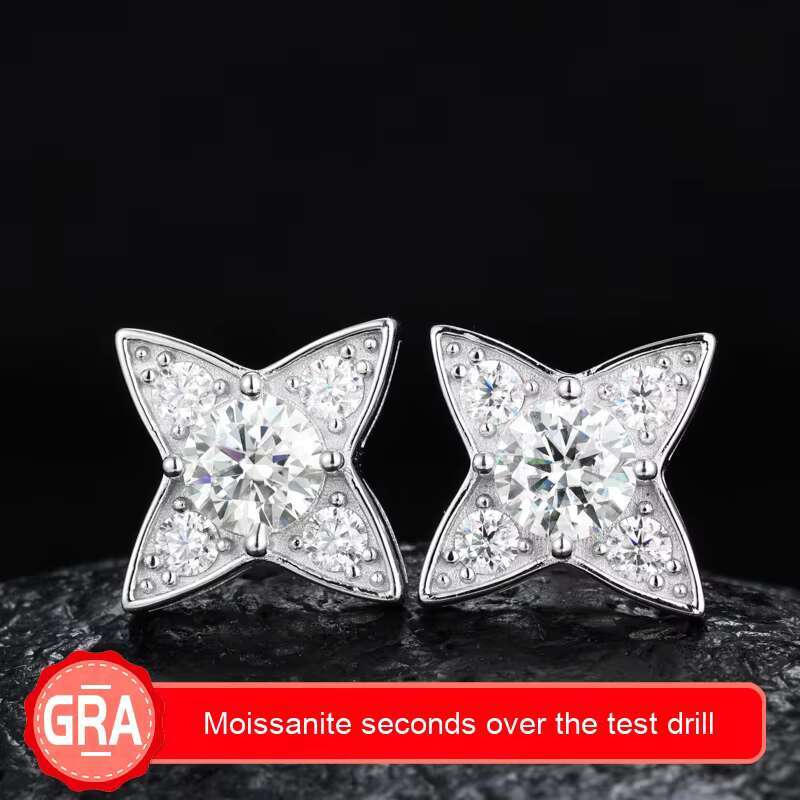 S925 Silver Moissanite Earrings Elegant High-End Fashion commuter Four-Pointed Star in Stock
