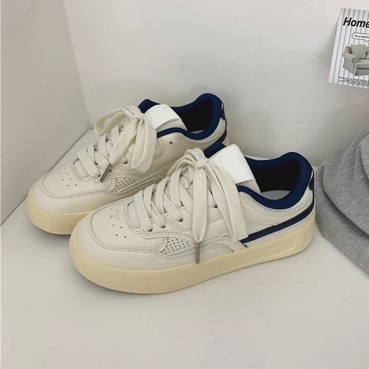 Ddmysports Early Spring Lace Up White Sneakers Casual High Appearance Thick Soled Flat Board Sports Shoes Outdoor Shoes