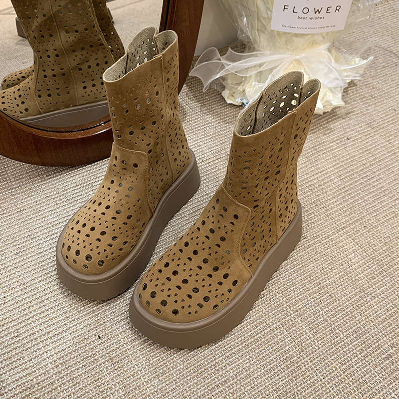 Ddmyoutdoor British Style Versatile Melard Summer New Hollow Breathable Flat Hole Sandals Short Boots Outdoor Shoes