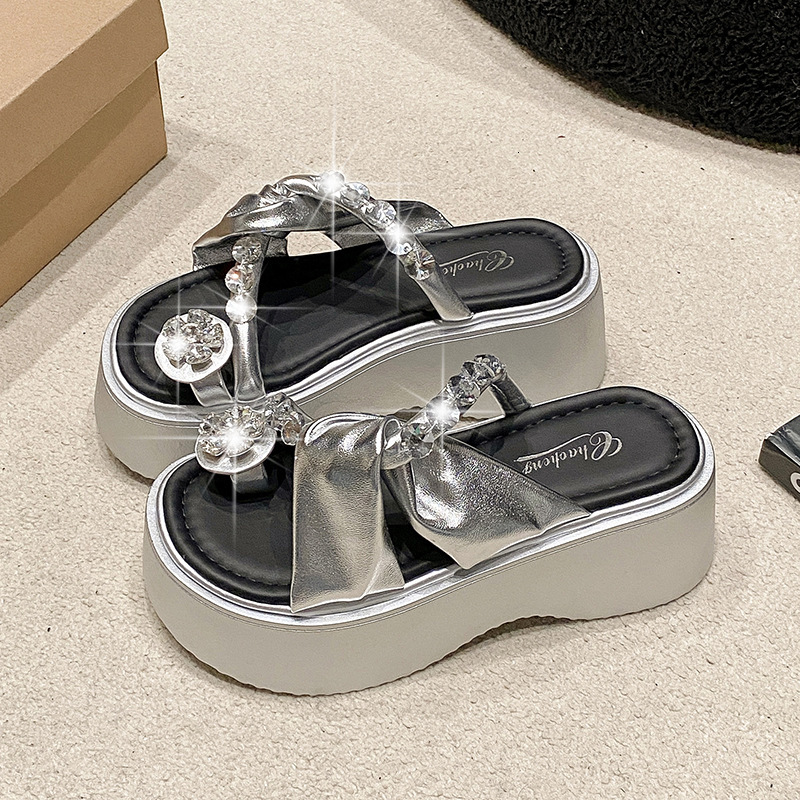 Ddmyoutdoor Rhinestone Toe Ring For Women Summer Outdoor New Fairy Style Height Increasing Thick Sole Beach Dress Sandals Outdoor Shoes