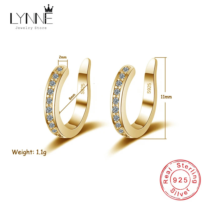 Fashion Fine Zircon 925 Sterling Silver C Type Clip Earrings Punk Rock Unisexual Rhinestone No Hole Ear Clip Earring Jewelry 250610