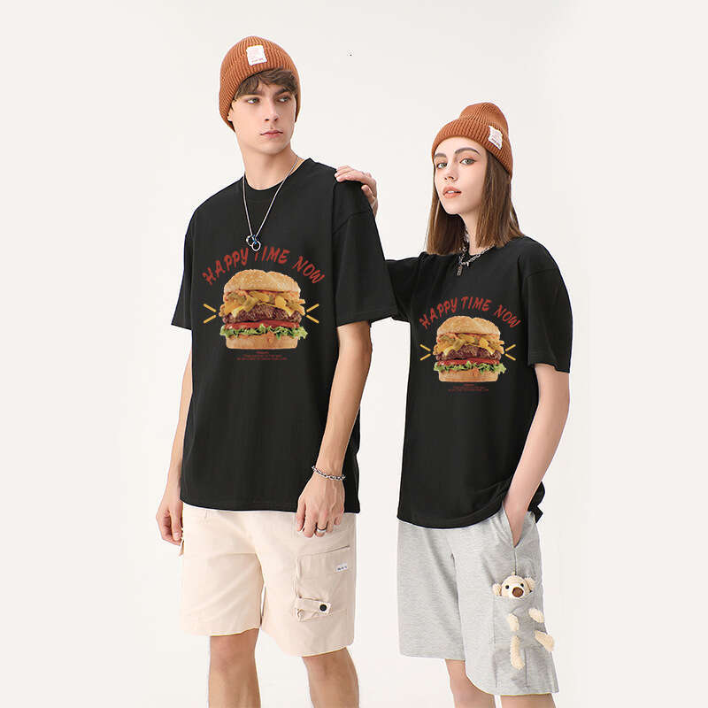 Creative Burger Crew Neck Summer Casual Fashion Pure Cotton Short Sleeve T-Shirt Unisex Base Shirt Daily Wear